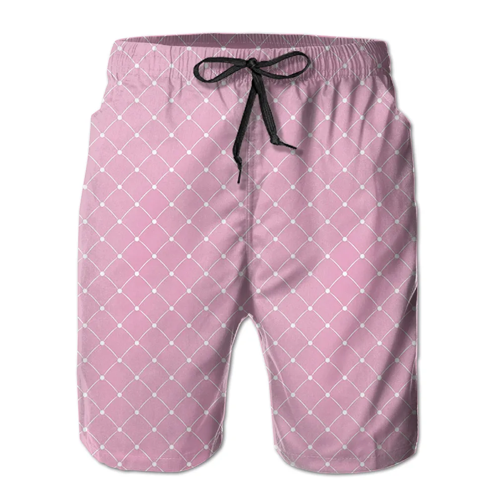 TALISMANO Summer Mens Board Short Pink Plaids Pattern Elastic Waist