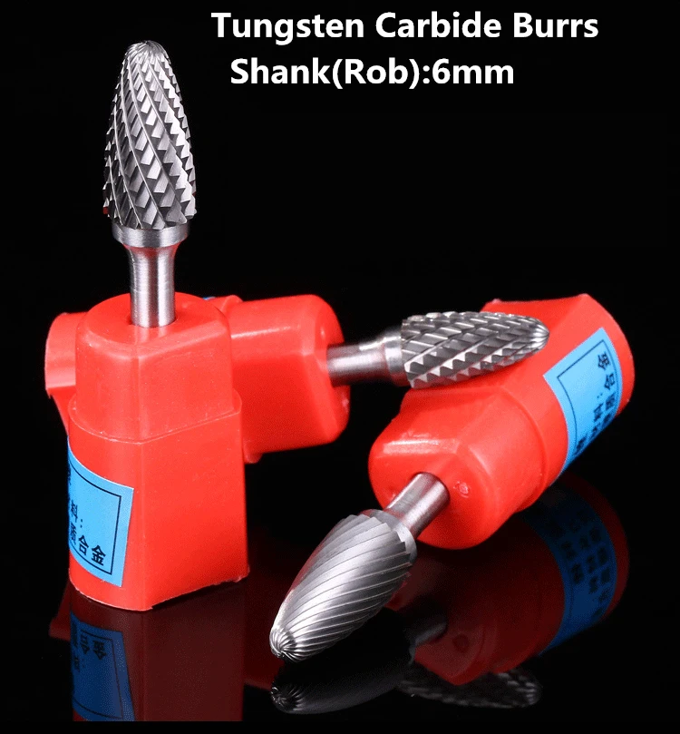 Jrealmer 1pcs F Type 6mm shank Tungsten Carbide Rotary Burrs Milling