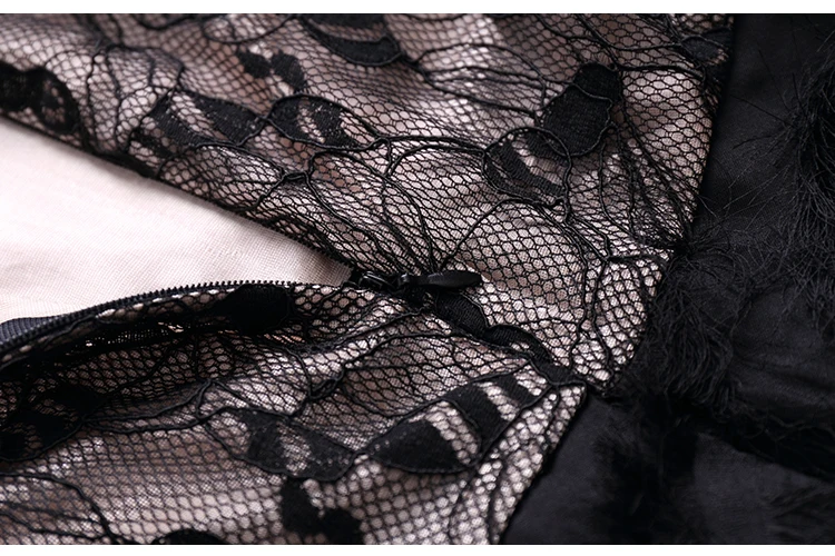 309 Women Dress Elegant Vintage Patchwork Lace Dresses 2018 High Quality Tassel Feathers Slim Women Dresses Evening Party 10