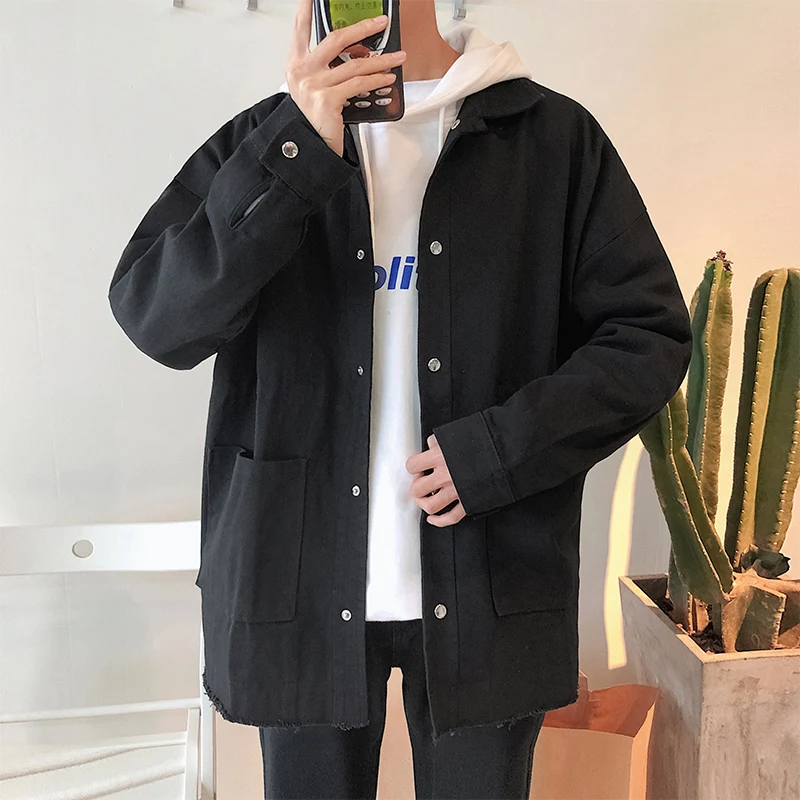 

2019 Spring Autumn Jacket Turn-down Collar Men Loose Outwear Windbreaker Mens Jackets and Coats