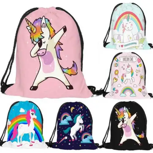 

2018 New Unisex Unicorn Bag Kids Character Swimming Bag Nylon Drawstring Cinch Sack Sport Travel Outdoor Backpack Bag