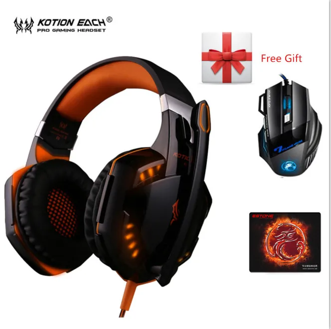 KOTION EACH G2000 игровая гарнитура стерео Hifi игровые наушники с микрофоном светодиодный светильник геймерские наушники для ПК компьютера геймера PS4 xbox - Цвет: G2000 orange mouse