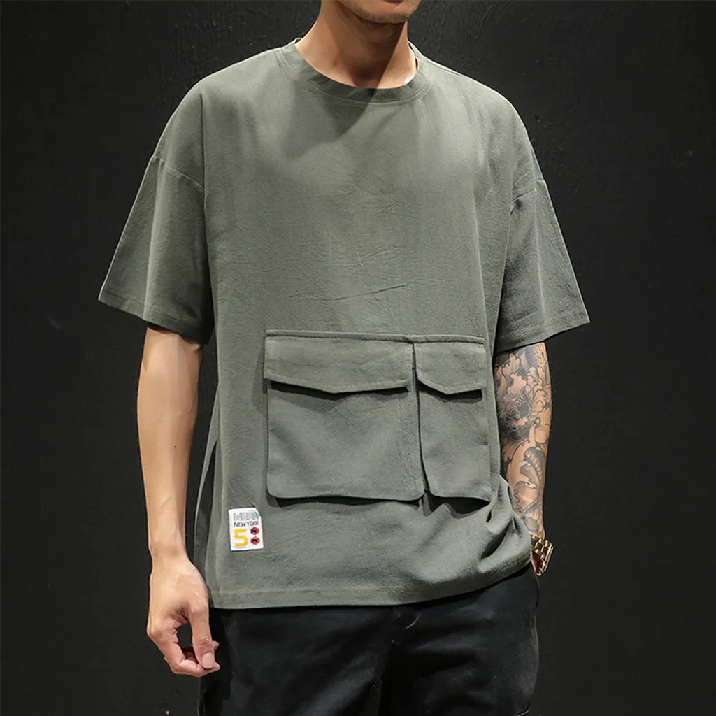 

Harajuku Men Short Quarter Sleeve T-shirts BF Hip-hop Summer Mens T-shirt Chic Korean Style Thin Breathable Tops Loose Male
