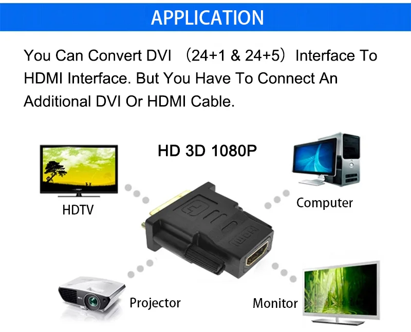 DVI 24+ 1& 24+ 5 штекер HDMI Женский конвертер HDMI к DVI адаптер Поддержка 1080P для HDTV проектора DVI-D позолоченный адаптер