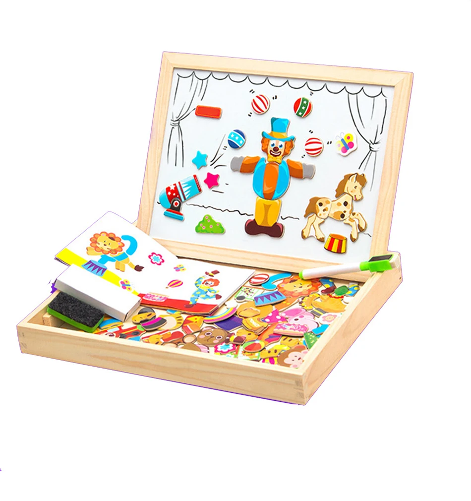 100+ шт деревянная магнитная головоломка, игрушки для детей, 3D головоломка, обучающие игры, фигурка/животные/транспортное средство/цирк, доска для рисования, игрушка