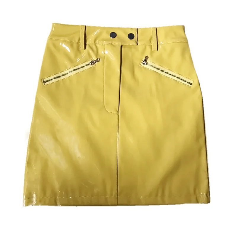 Ins модная желтая лакированная кожаная юбка для женщин в стиле панк, хип-хоп, высокая талия, мини байкерские юбки, уличная одежда Harajuku Gia, юбка из искусственной кожи для женщин - Цвет: yellow patent skirt