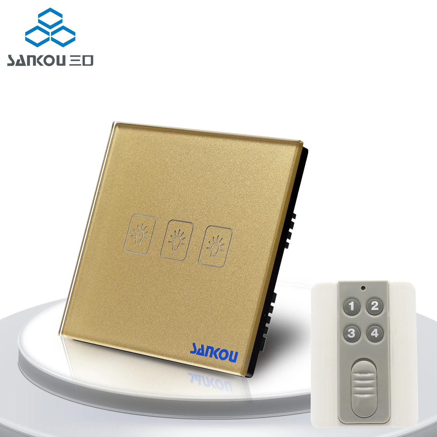 Wall Light Touch Sensor Switches 1Way Golden Glass Panel+LED Remote