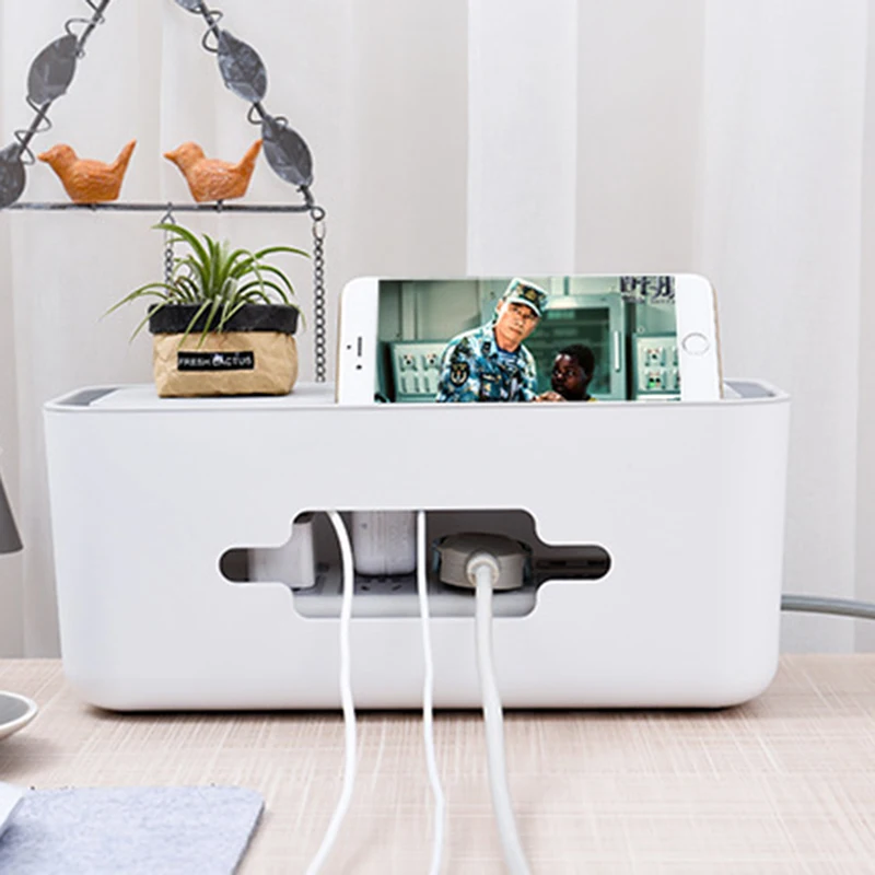 

1x White Power Line Organizers ABS Storage Box Case Power Strip Wire Cable Organizador Management Socket Safety Tidy Organizer