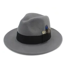 Зима Осень Унисекс Женская Мужская шерстяная шляпа Fedora с пером стимпанк Sombreros джаз шляпа для джентльмена Панама топ шляпа 25