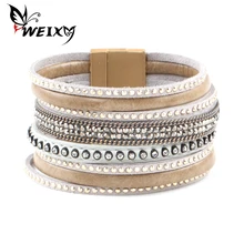 Weixy Wrap Многослойные Очаровательные кожаные браслеты с магнитной застежкой со стразами Модные женские ювелирные браслеты женские аксессуары