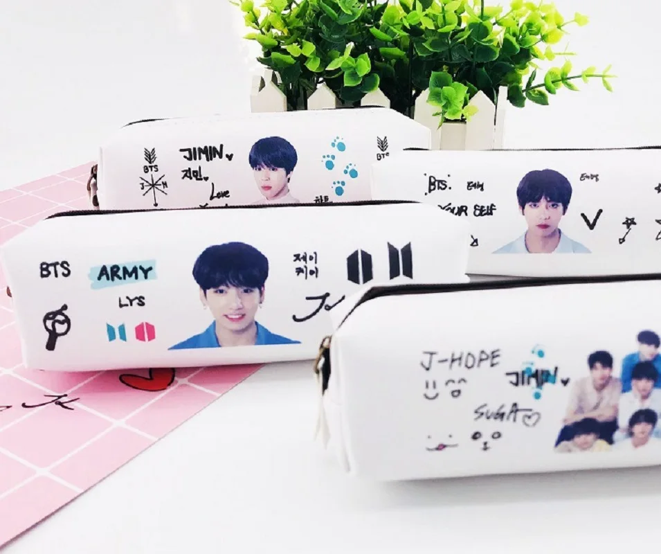 

NEW Kpop bangtan boys Laser PU PencilCase JUNG KOOK JIMIN V J HOPE Stationery Bag PencilBox