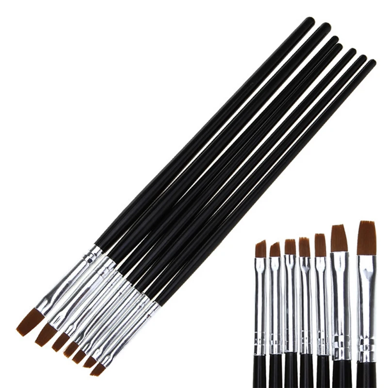 

7 Size Nail Art Brush Flat Acrylic Drawing Pen UV Gel Polish French Design Painting Extension Builder Coating Tools Set Manicure