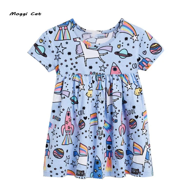 

Moggi Cat 2019 Fashion Hot Sale Cartoon Unicorn Print Popular Girls Dresses O-neck Short Sleeve Kids Girls Summer Dress