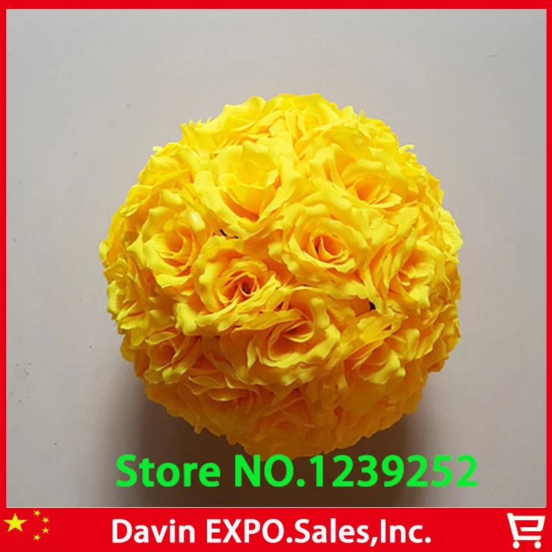 New 10Pcs Diameter 20cm Yellow Silk Rose Artificial Flower Balls