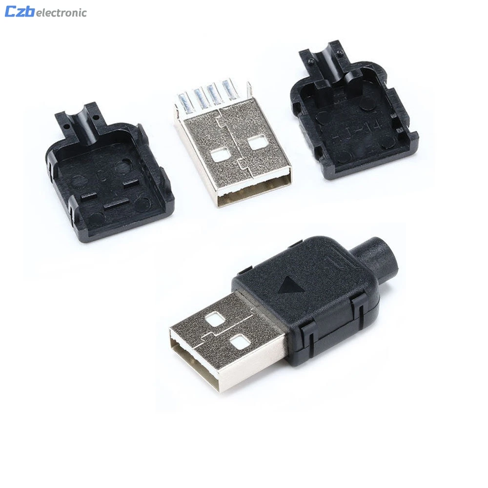 

10Pcs USB2.0 Type-A Plug 4-pin Male Adapter Contor jack&Black Plastic Cover