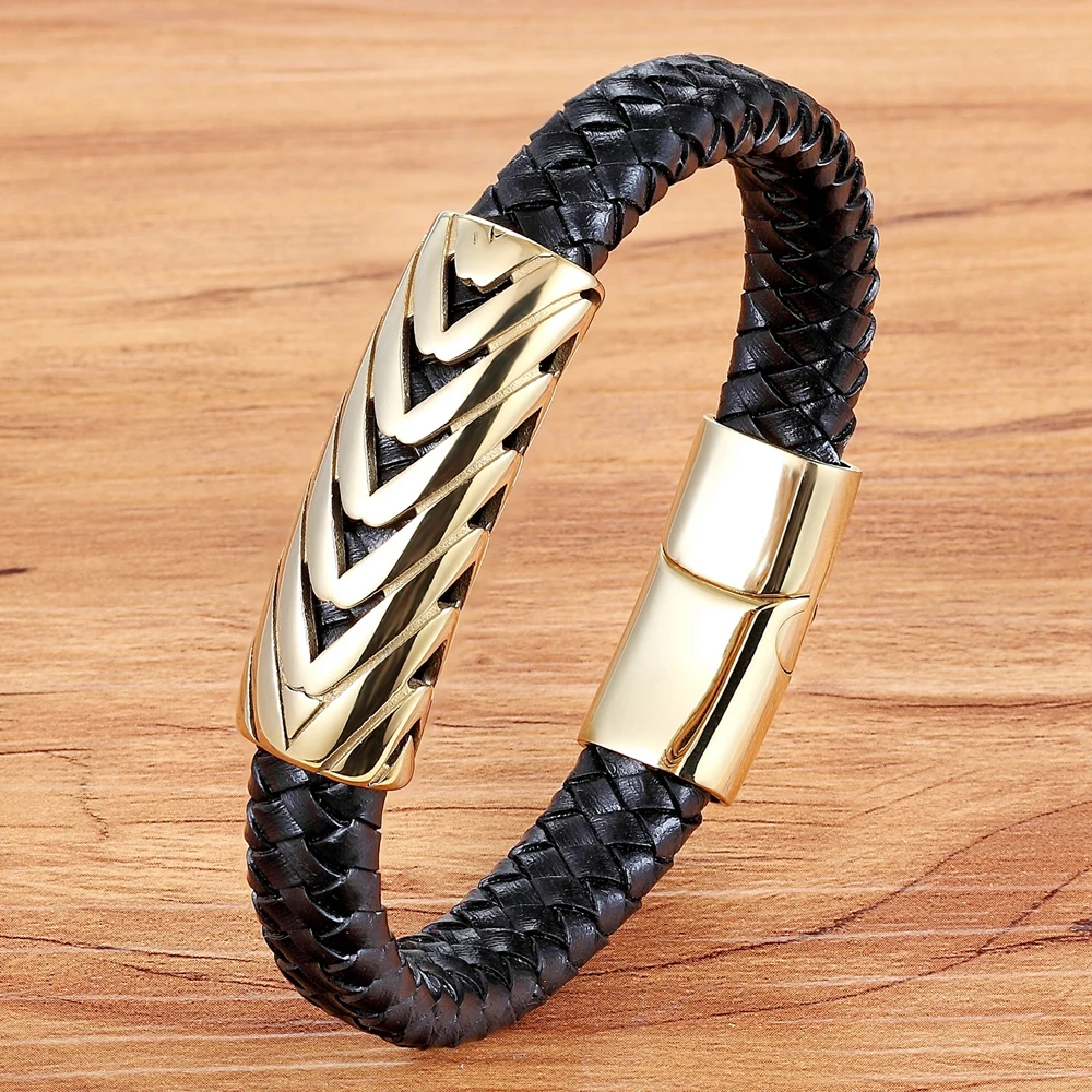 

TYO Personality Genuine Leather Bracelet Serpentine Arrow Design Gold Color Bangle For Men Fashion Jewelry Holiday Gifts