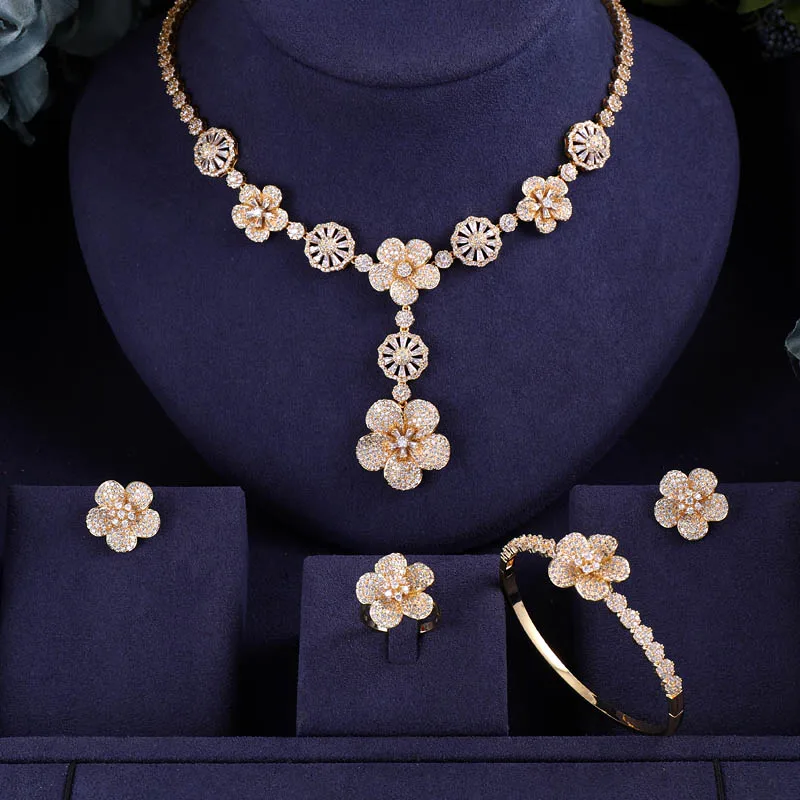 

Accking Luxury For Women Party Dubai Necklace Bracelet Earringa Rings CZ Crystal Wedding Jewelry Sets