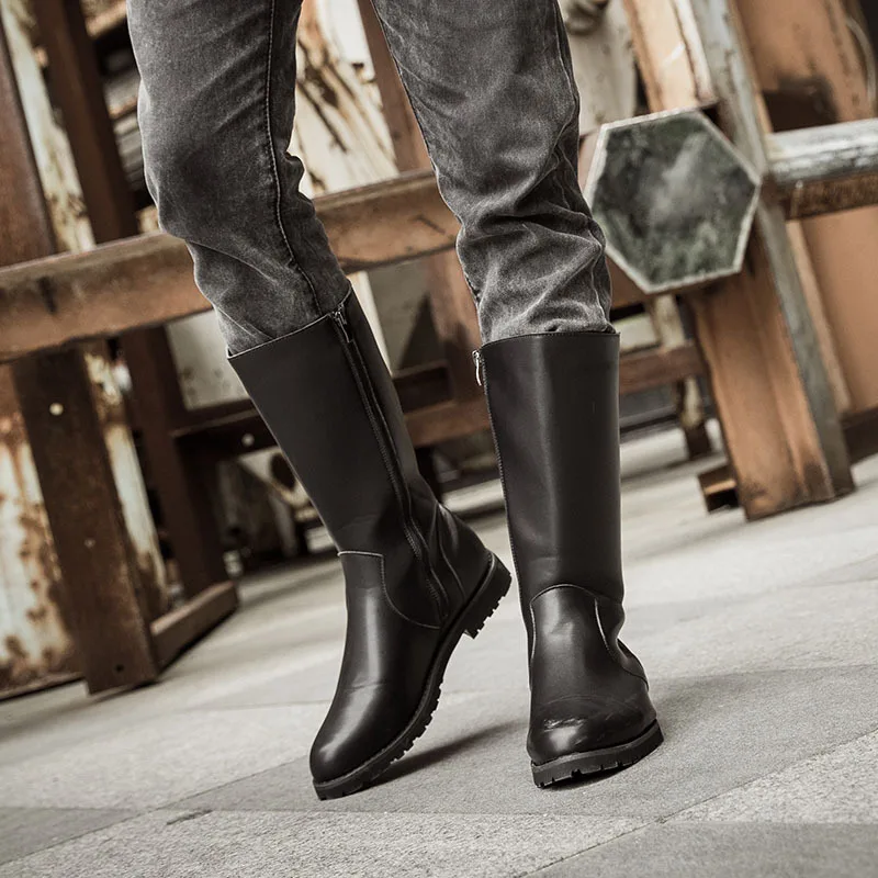 Мужские ботинки в байкерском стиле из искусственной кожи; ветрозащитные ботинки для мотокросса; нескользящие байкерские ботинки; ботинки для мотогонок; обувь в байкерском стиле - Цвет: 206-1-Black