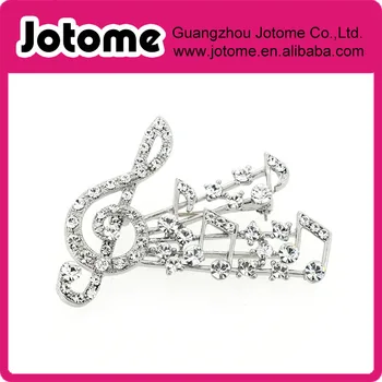 

Silver Crystal Music Note PIn Brooch 2.125 x 1.5 inches