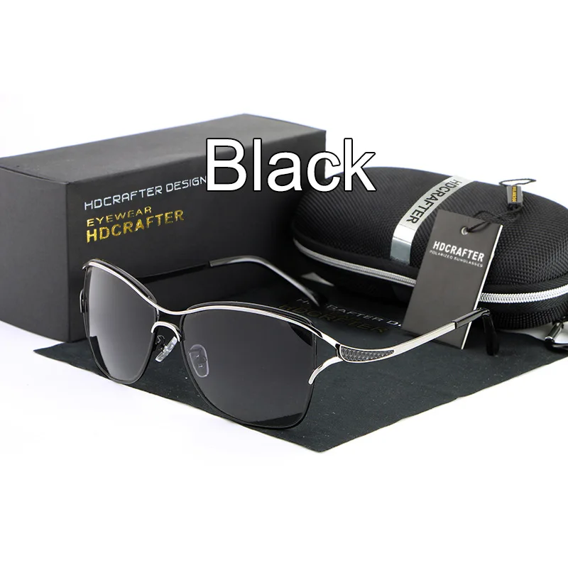 HDCRAFTER поляризованные солнцезащитные очки кошачий глаз, женские модные стильные брендовые дизайнерские солнцезащитные очки для вождения, женские очки Oculos De Sol - Цвет линз: Черный