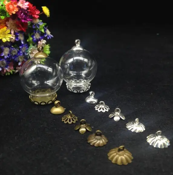 

50pcs 25*15mm glass globe lsce base beads cap set glass vial pendant glass cover dome glass jars vase diy necklace cute charms