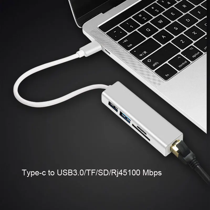 EASYA оптовая продажа USB C концентратор к Rj45 адаптер 100 Мбит/с портами USB 3,0 TF SD Reader слот для Macbook pro USB-C 20 шт./лот