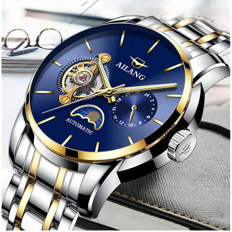 Brand Fashion Men Blue Watches Self winding Automatic Wrist watch Moon