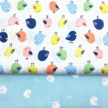 

100% cotton twill TEXTILE cartoon cute colorful chick blue white chick fabric for DIY crib bedding apparel dress handwork decor