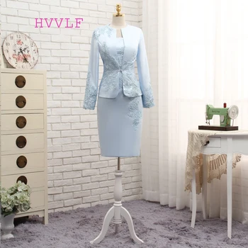 

Plus Size Blue 2018 Mother Of The Bride Dresses Sheath With Jacket Appliques Lace Wedding Party Dress Mother Dress For Wedding
