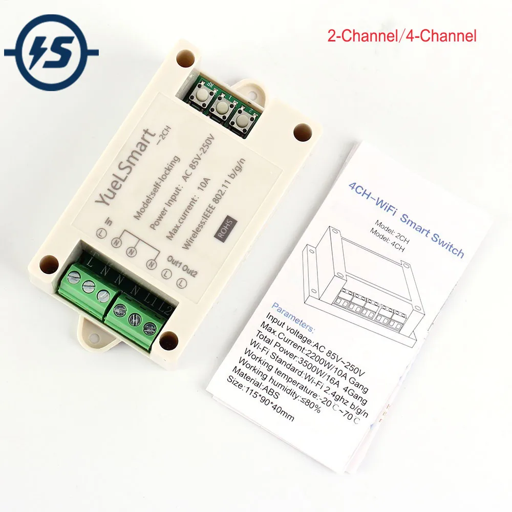 

2-Channel/4-Channel2.4G IoT Wireless WIFI Intelligent Control Switch AC 85V-250V 10A Relay Module For Smart Phone