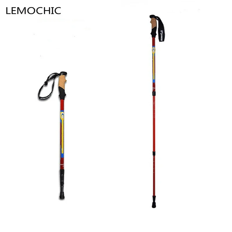 

High quality 3-sections nordic walking folding telescopic steel carbono cane for old trekking poles hiking walking stick