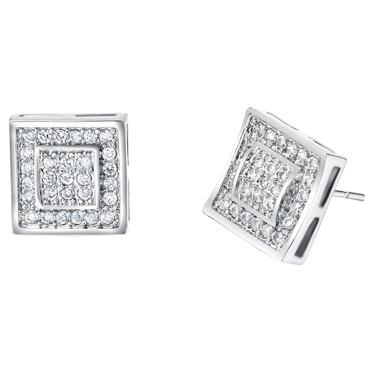 

Vashiria Square Earrings 2016 Trendy Plated Gold Stud Earring Unisex CZ Nice Earring Hip Hop Bling Earrings R294