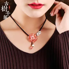 Розовое ожерелье с кристаллами, круглый камень, колье, ожерелье для женщин, короткая Этническая цепочка, ожерелье с цветами, модное ювелирное изделие, Новое поступление