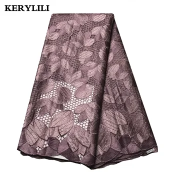 

5 Yards Light Purple Evening Party Clothes Nigerian Cotton Lace Rhinestone African Lace Fabric Sewing Textile KRL-28775