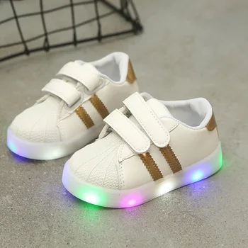 

New Children Luminous Shoes Boys Girls Stripe Sport Running Shoes Baby Lights Fashion Sneakers Toddler Kids LED Sneakers
