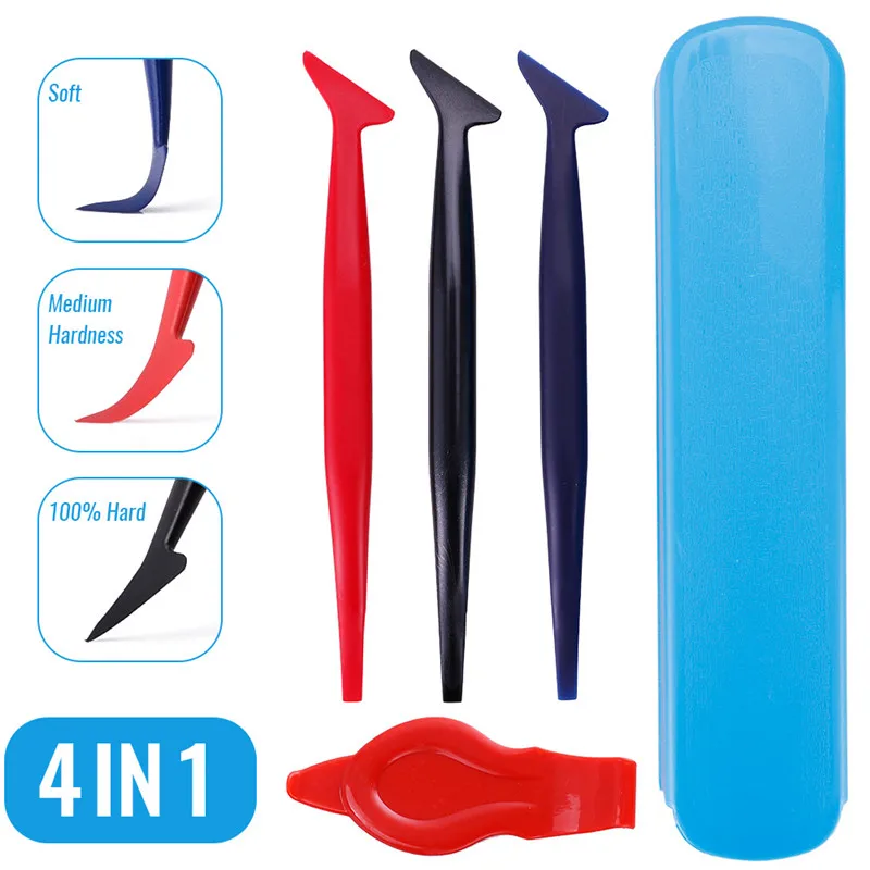 

Auto Vinyl Application Tool Kit 4 in 1 Micro Mini Squeegee Curves Slot Tint Tool Set for Installing Vehicle Wraps Auto Sticker