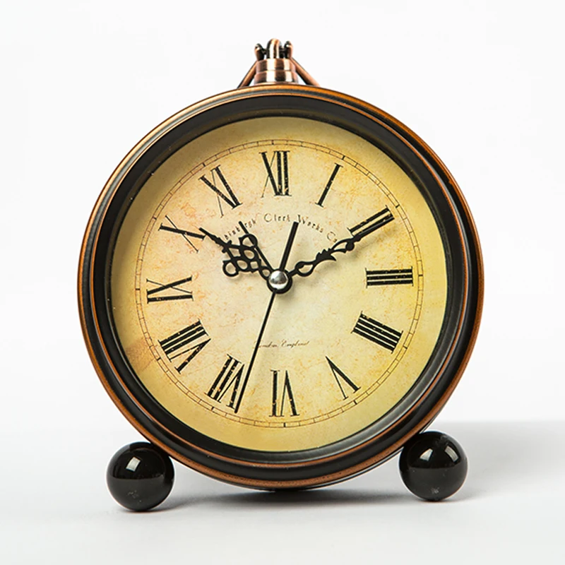 

Vintagle Round Footed Metal Tabletop Alarm Clock with Roman Numbers