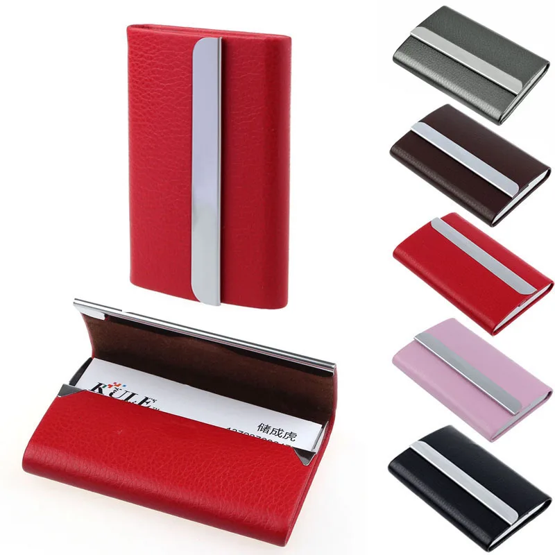 

New Genuine Leather Unisex Business Card Holder Id Card Holder Case Wallet Box Holder Aluminium Women Purse
