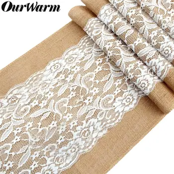 

OurWarm Natural Burlap Table Runner For Wedding Decoration 108cmx30cm Luxury Lace Crochet Jute Linen Table Runners