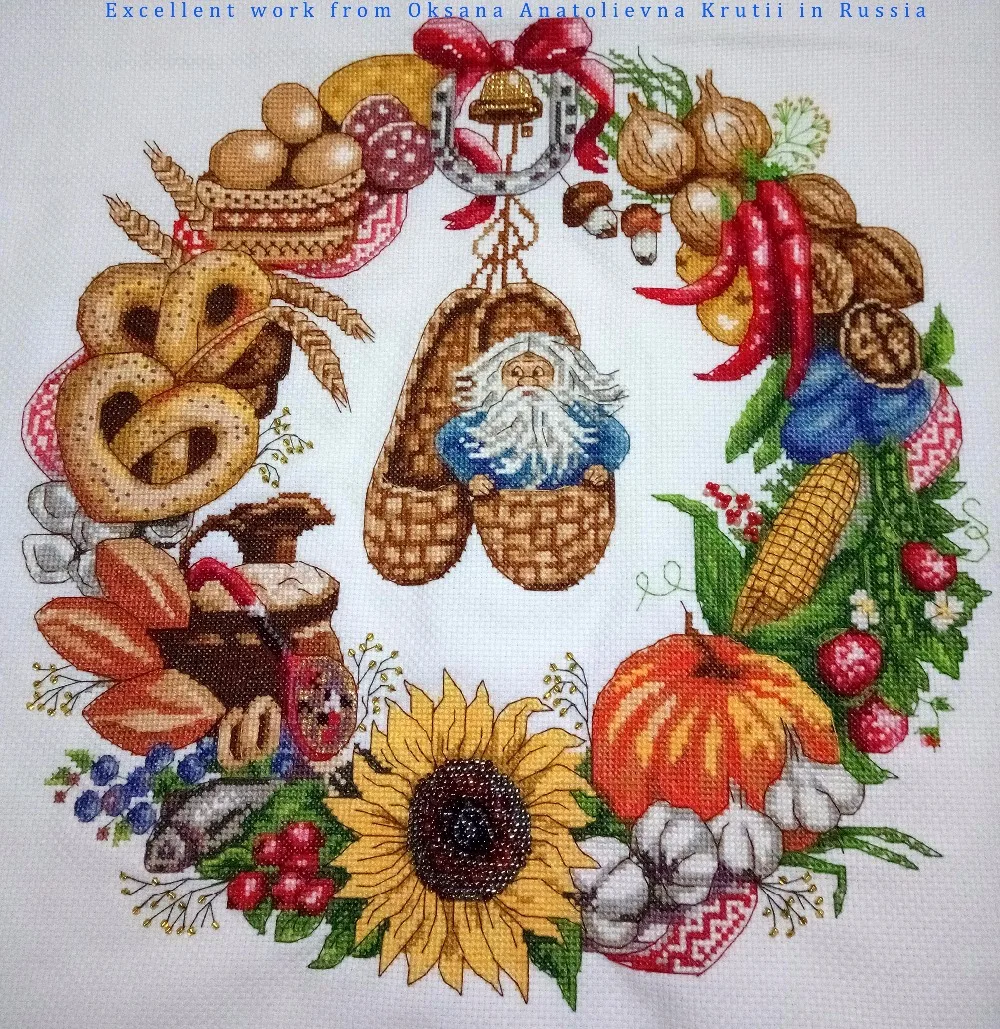 Cross Stitch Kit Amishop Food Wreath Garland of Plenty Fruit Flower Bread Christmas