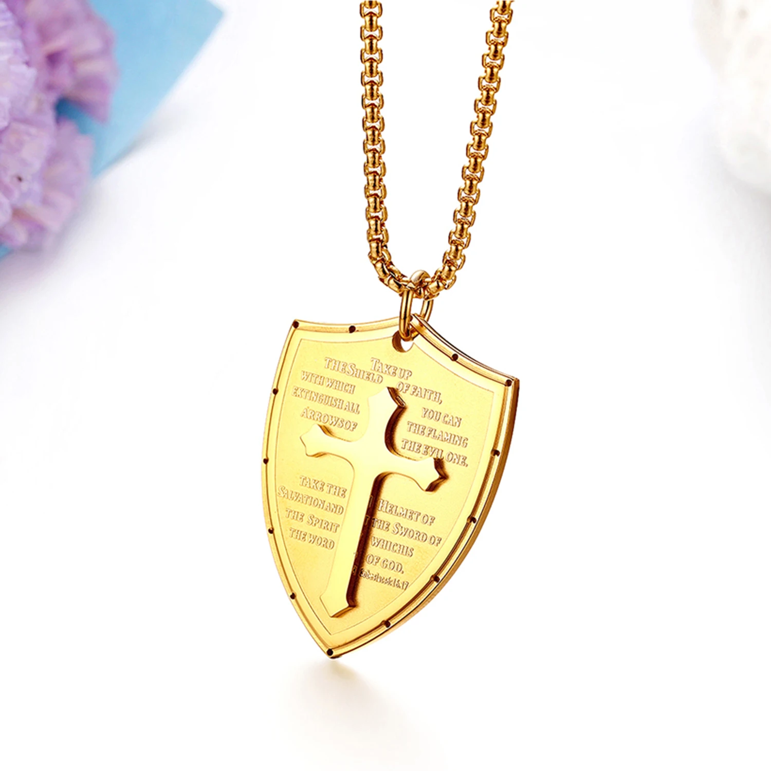 BONISKISS Men Faith Cross Stainless Steel Pendant Gold Chain Necklaces