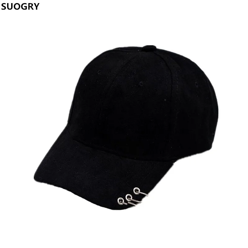

SUOGRY Korea Solid Men Hip Hop Caps with Rings Stylish Unisex 6 Panels Snapback Caps Plain Suede Men Women Baseball Caps