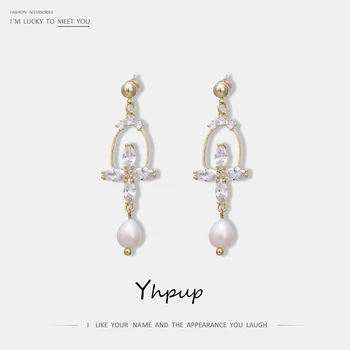 

Yhpup Trendy Bling Luxury Cubic Zirconia Dangle Earrings Copper 16 K Cross Elegant Earrings S925 for Bride Jewelry Gift 2019