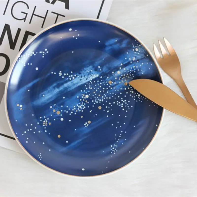 Звездное небо пластин Керамика тарелку Золотая инкрустация фарфоровая десертная тарелка Стейк Салат закуски, торт пластин Tablewar