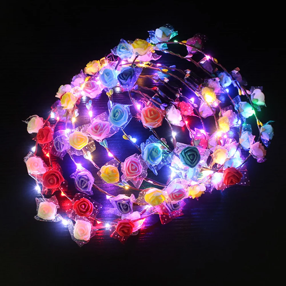 Party Glowing Wreath Halloween Crown Flower Headband Bright Girls Color Random LED Light Up Multicolor Hair 1