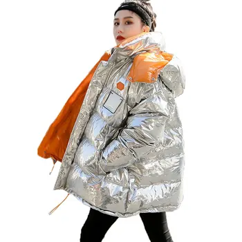 

Short Bubble Coat 2020 Winter Jacket Women Thick Fashion Loose Cotton Jacket Casual Silver Metalic Cotton Pad Women Parkas 164