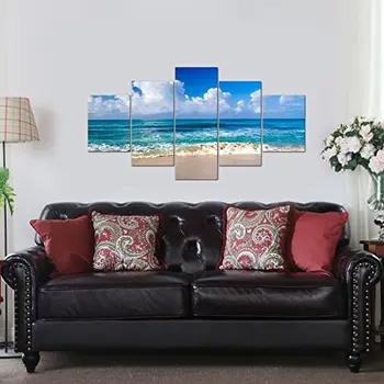 

Seaside Large Modern Seascape 5 Panels Giclee Canvas Prints Landscape Pictures Paintings Ready To Hang Drop Shipping