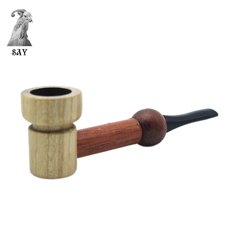 

SY High Quality Solid Wood Smoking Pipe Portable Tobacco Pipe Filter Grinder Herb Wooden Pipe With Holder Smoking Accessories