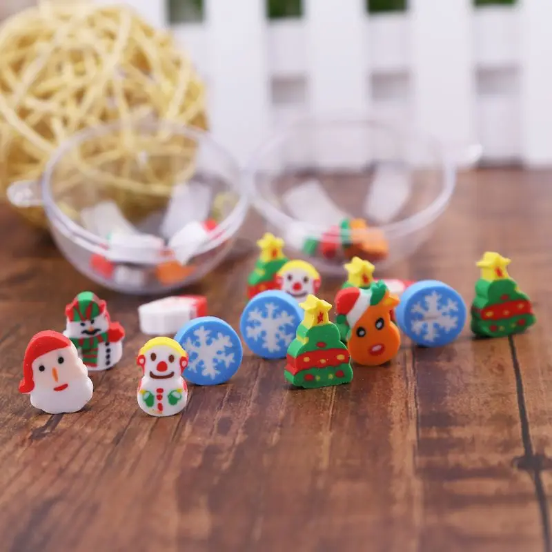 

12pcs/pack Christmas Eraser Snowman Tree Santa Claus Stationery Supplies Gift Creative Stationery