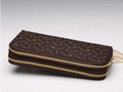 

2019 new fashion real leather wallet double zippy wallet with box free shipping